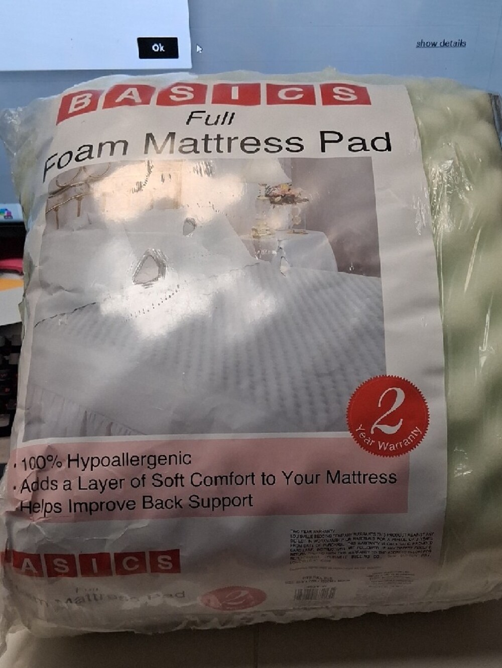 Basics full size foam mattress pad 52" x 72"